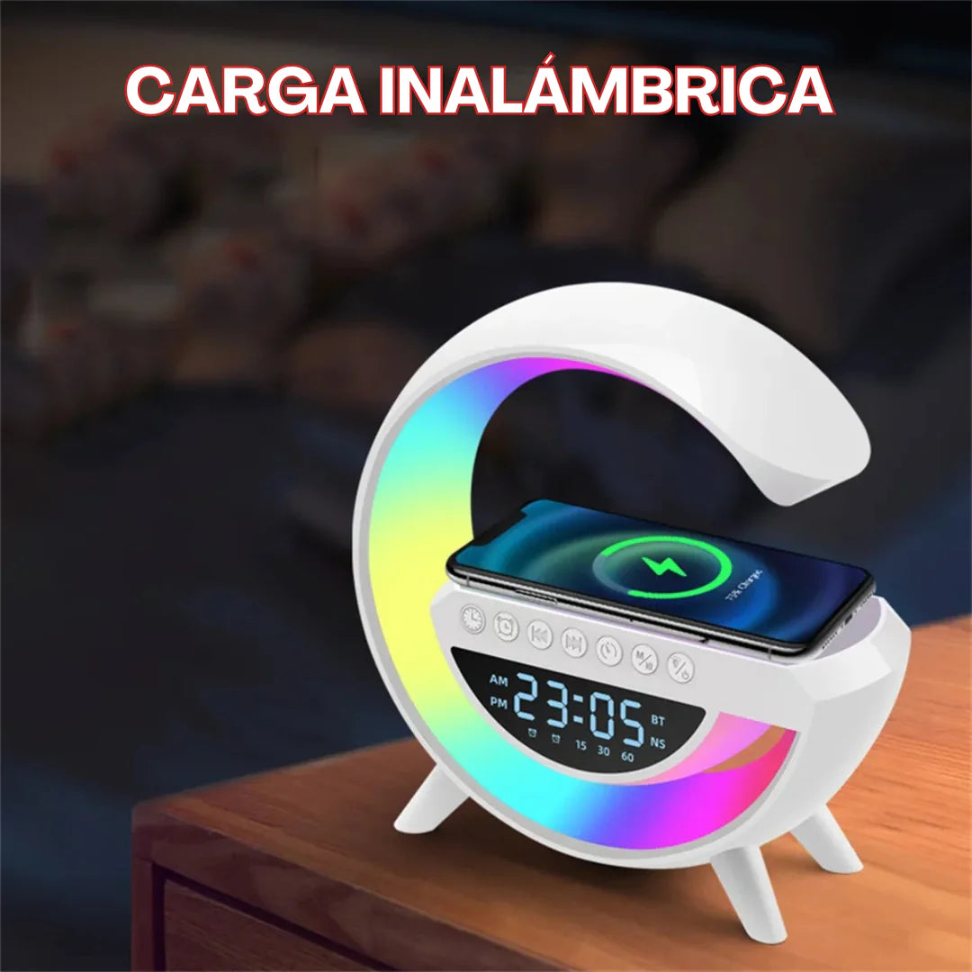 Lámpara con Carga Inalámbrica, Altavoz y Luces LED RGB